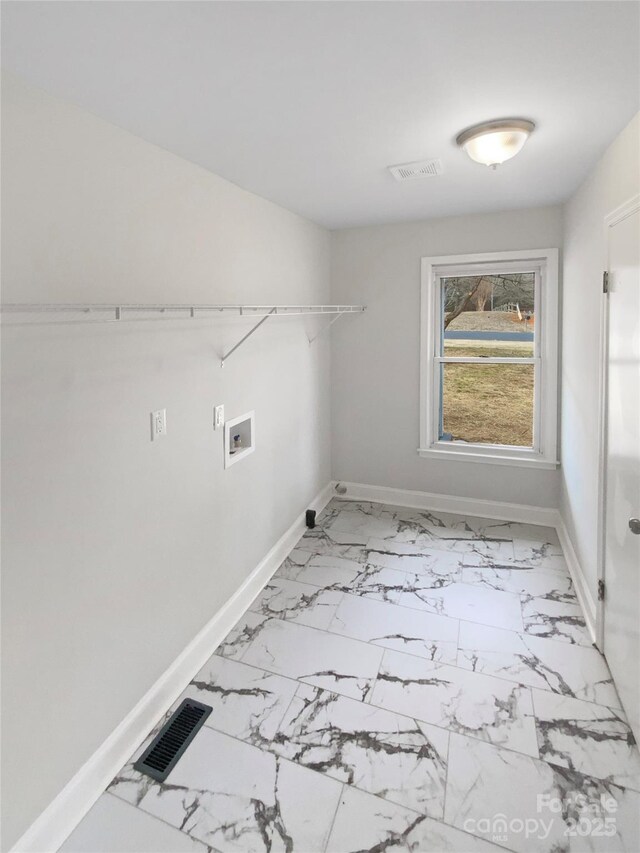 510 Newport Dr, Salisbury, NC 28144 - clothes washing area featuring laundry area, hookup for a washing machine, visible vents, and marble finish floor