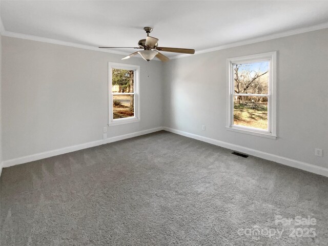 510 Newport Dr, Salisbury, NC 28144 - carpeted empty room featuring visible vents, plenty of natural light, baseboards, and ornamental molding
