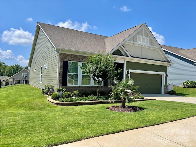 1638 Sweetmoss Loop, Denver, NC 28037 - craftsman-style home with brick siding, board and batten siding, concrete driveway, a front lawn, and a shingled roof