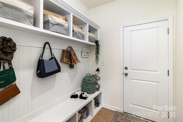 mudroom with wood finished floors