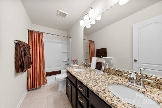 full bath featuring tile patterned flooring, visible vents, toilet, and a sink