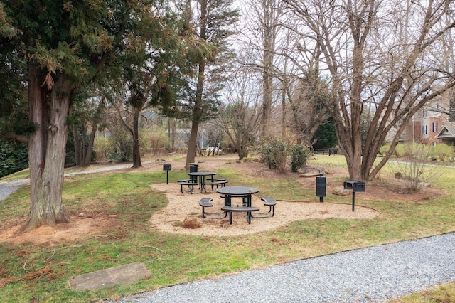 surrounding community with an outdoor fire pit