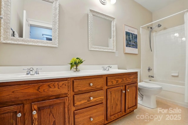 8008 Battersea Ct, Waxhaw, NC 28173 - bathroom featuring a sink, bathtub / shower combination, double vanity, toilet, and tile patterned floors