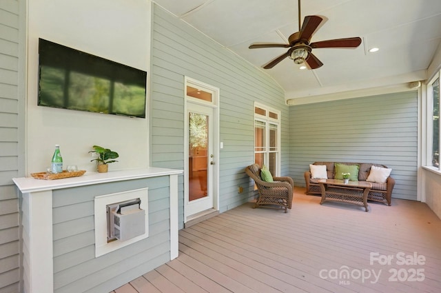 8008 Battersea Ct, Waxhaw, NC 28173 - wooden deck featuring ceiling fan and an outdoor living space