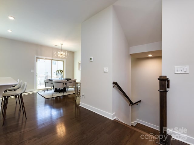 1814 Shumard Ln, Charlotte, NC 28205 - interior space featuring an upstairs landing, a notable chandelier, wood finished floors, recessed lighting, and baseboards