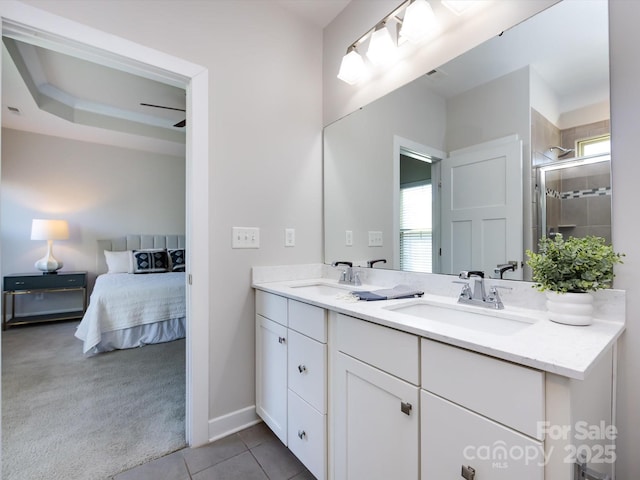 1814 Shumard Ln, Charlotte, NC 28205 - full bath with tile patterned floors, connected bathroom, a stall shower, and a sink