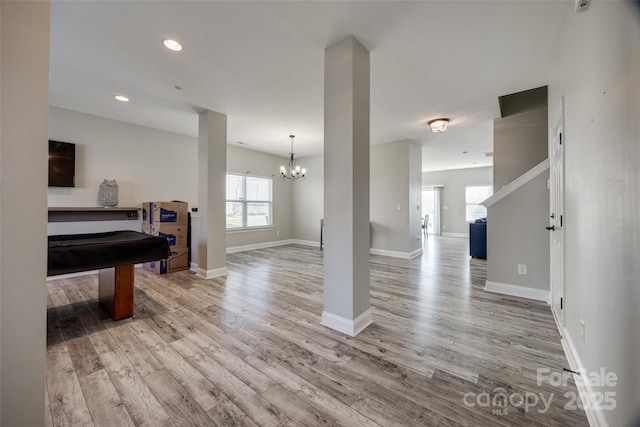 10071 Highland Creek Cir, Indian Land, SC 29707 - interior space featuring recessed lighting, a notable chandelier, baseboards, and wood finished floors