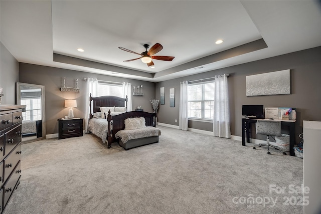 10071 Highland Creek Cir, Indian Land, SC 29707 - bedroom featuring recessed lighting, carpet, a tray ceiling, and baseboards