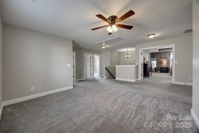 10071 Highland Creek Cir, Indian Land, SC 29707 - unfurnished living room with light carpet, attic access, ceiling fan, and visible vents