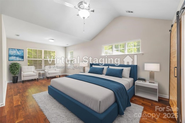 4323 Wiregrass Rd, Indian Land, SC 29707 - bedroom with visible vents, a barn door, multiple windows, and lofted ceiling