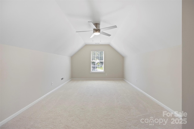 4323 Wiregrass Rd, Indian Land, SC 29707 - additional living space with carpet floors, a ceiling fan, baseboards, and lofted ceiling