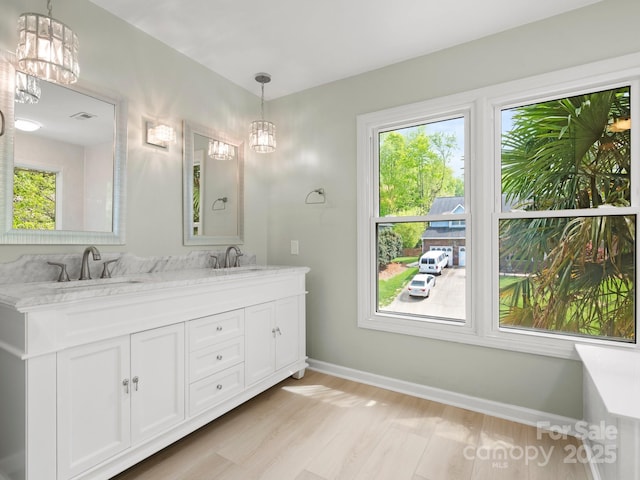 9009 Stourbridge Dr, Huntersville, NC 28078 - full bathroom with double vanity, plenty of natural light, wood finished floors, and baseboards