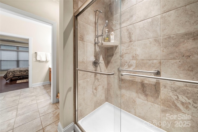 7909 Parknoll Dr, Huntersville, NC 28078 - bathroom featuring baseboards and a shower stall