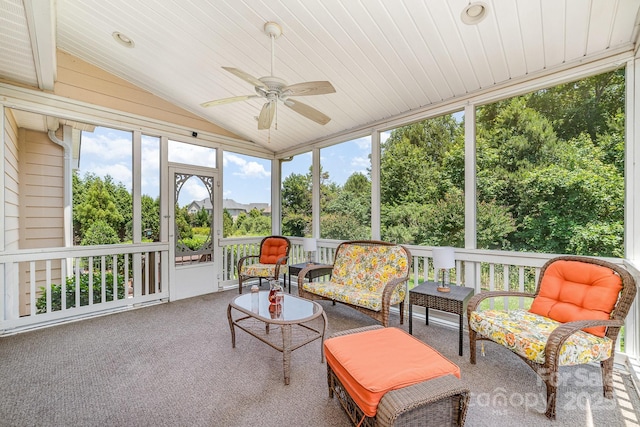 615 Vega St NW, Concord, NC 28027 - sunroom / solarium featuring vaulted ceiling and ceiling fan