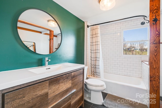323 Emma Rd, Asheville, NC 28806 - full bath featuring shower / bathtub combination with curtain, toilet, tile patterned floors, and vanity