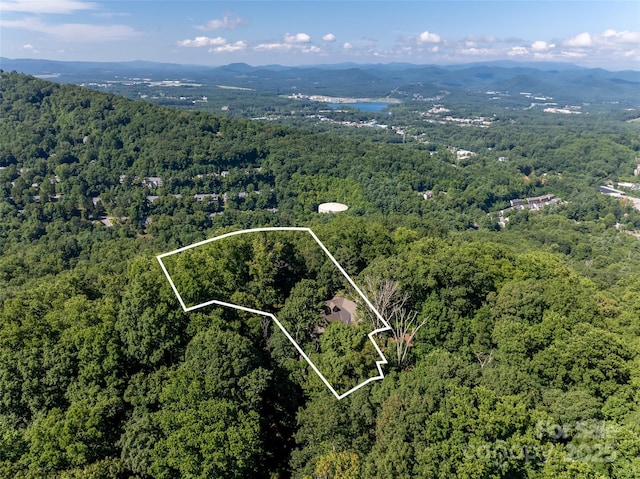 aerial view with a mountain view and a forest view