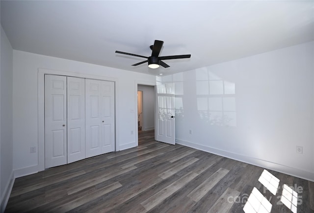 621 Cauthen St, Rock Hill, SC 29730 - unfurnished bedroom featuring wood finished floors, a closet, baseboards, and a ceiling fan