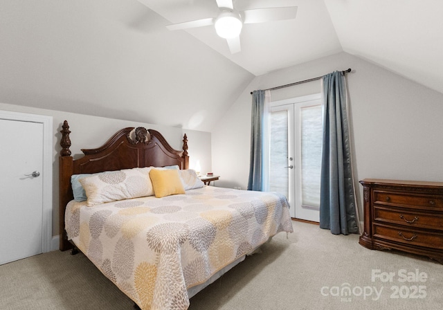 102 Stone Point Ct, Mooresville, NC 28117 - carpeted bedroom featuring access to exterior, a ceiling fan, and lofted ceiling
