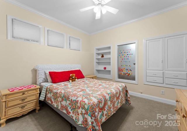102 Stone Point Ct, Mooresville, NC 28117 - carpeted bedroom with baseboards, crown molding, and a ceiling fan