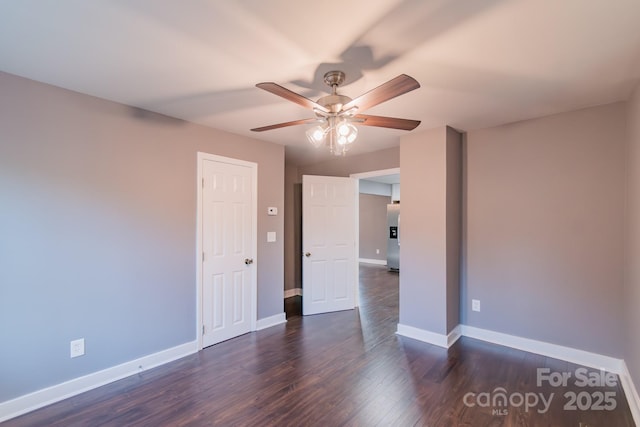 6282 Richburg Rd, Great Falls, SC 29055 - spare room featuring baseboards, dark wood-style flooring, and ceiling fan