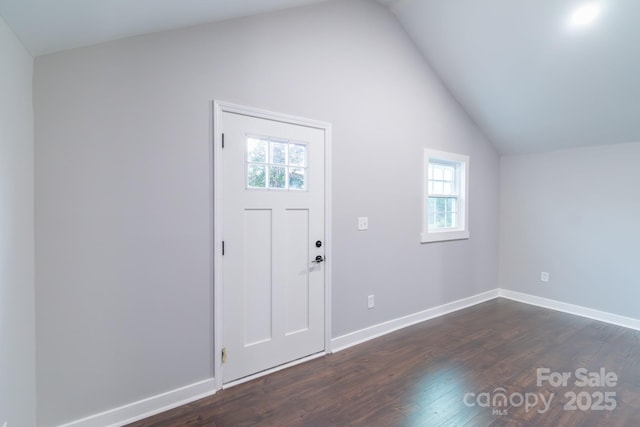 6282 Richburg Rd, Great Falls, SC 29055 - entryway featuring dark wood finished floors, lofted ceiling, and baseboards