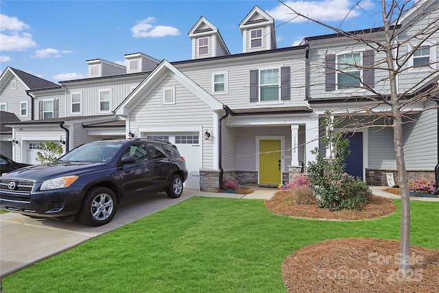 13024 Suncreek Ter, Charlotte, NC 28214 - view of front of property featuring stone siding, driveway, and a front yard