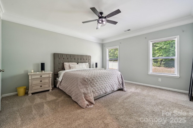 117 Cramerton Mills Parkway, Cramerton, NC 28032 - bedroom featuring carpet floors, ornamental molding, baseboards, and a ceiling fan