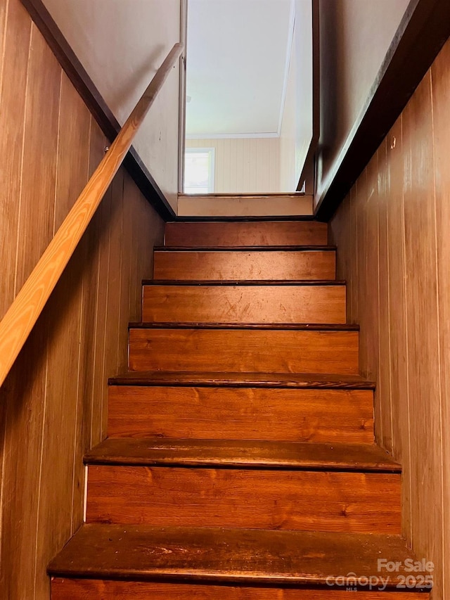 3232 Wilson Heights Dr, Hildebran, NC 28637 - stairs featuring wooden walls