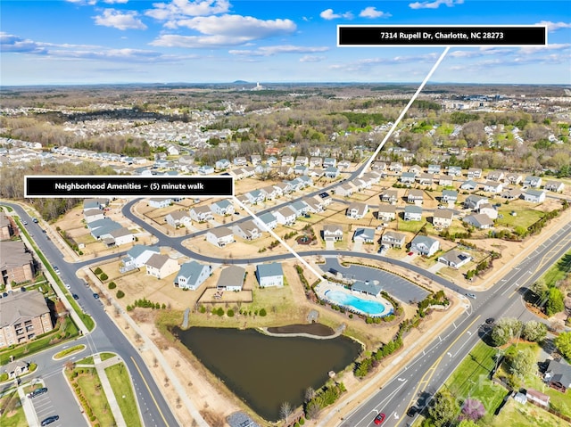 drone / aerial view with a residential view