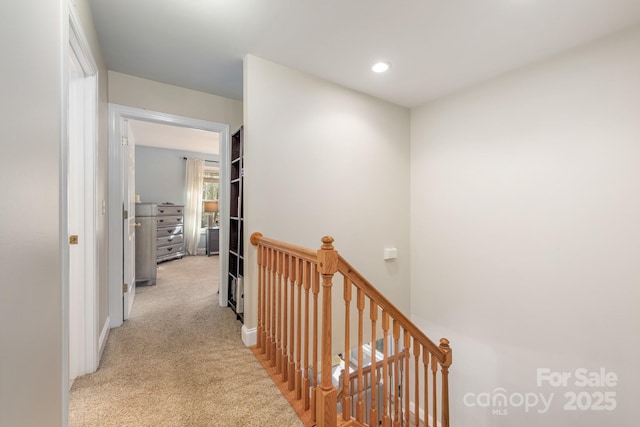 7025 Ridgeway Rd, Stanley, NC 28164 - hall featuring an upstairs landing, carpet floors, and recessed lighting