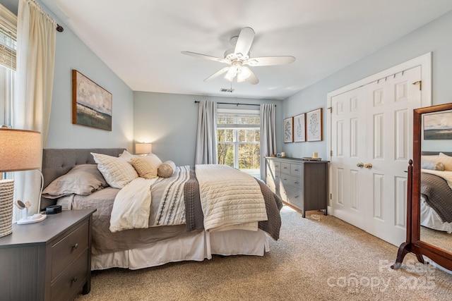 7025 Ridgeway Rd, Stanley, NC 28164 - bedroom featuring light carpet, a closet, and a ceiling fan