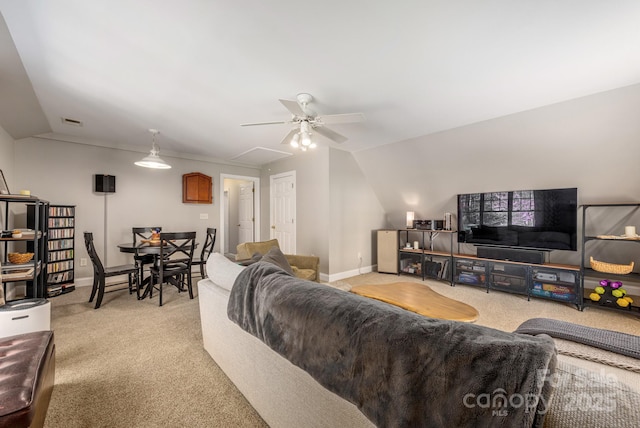 7025 Ridgeway Rd, Stanley, NC 28164 - carpeted living area featuring attic access, a ceiling fan, and lofted ceiling