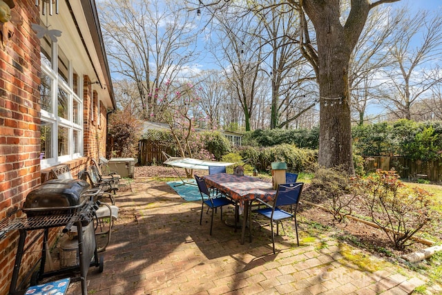 1041 Cutler Pl, Charlotte, NC 28212 - view of patio / terrace featuring a hot tub, a fenced backyard, and outdoor dining space