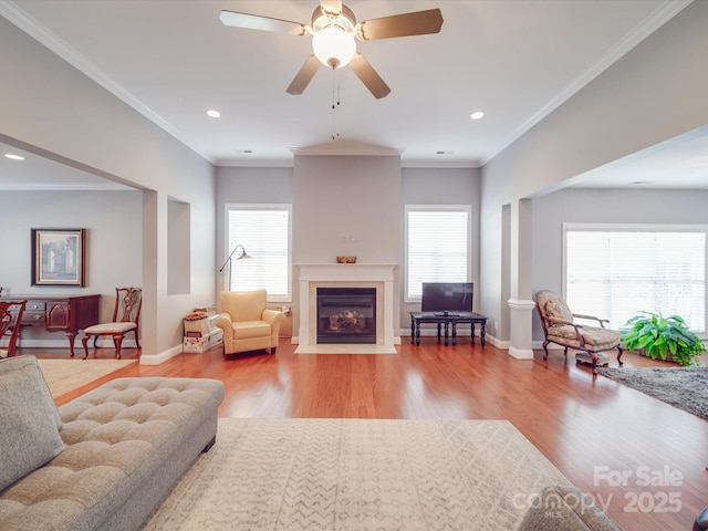 4118 Compostela Ct, Monroe, NC 28110 - living room with recessed lighting, a fireplace with flush hearth, baseboards, and wood finished floors