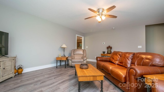 28 Arnie Dr, Etowah, NC 28729 - living room with wood finished floors, baseboards, and ceiling fan