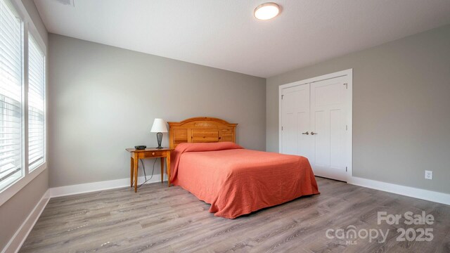 28 Arnie Dr, Etowah, NC 28729 - bedroom featuring baseboards, multiple windows, a closet, and wood finished floors