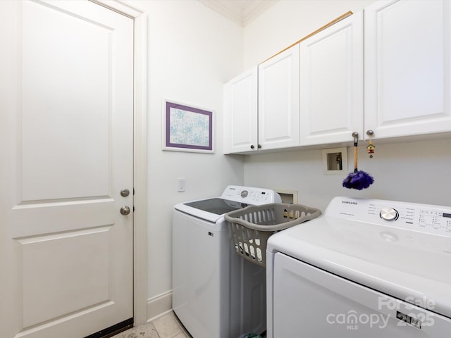 6301 Park Dr S, Charlotte, NC 28210 - washroom featuring cabinet space, washing machine and clothes dryer, crown molding, and baseboards