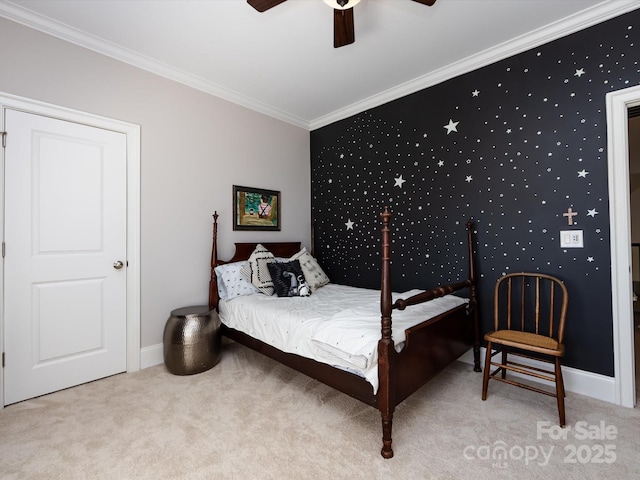 6301 Park Dr S, Charlotte, NC 28210 - carpeted bedroom featuring crown molding, baseboards, and ceiling fan
