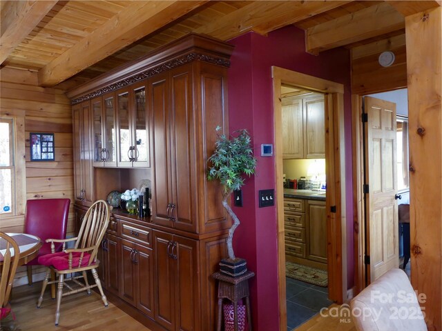 133 Saratoga Dr, Bostic, NC 28018 - bar with beam ceiling, wood walls, and wooden ceiling
