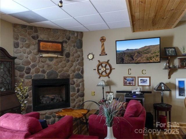 133 Saratoga Dr, Bostic, NC 28018 - living area with a paneled ceiling and a stone fireplace