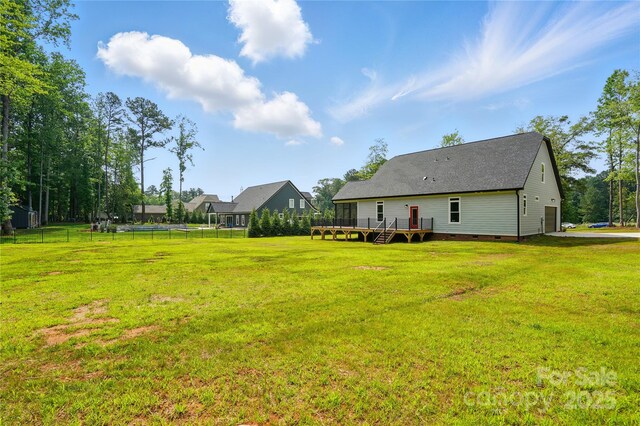 409 Henry Chapel Rd, Belmont, NC 28012 - view of green lawn with a wooden deck