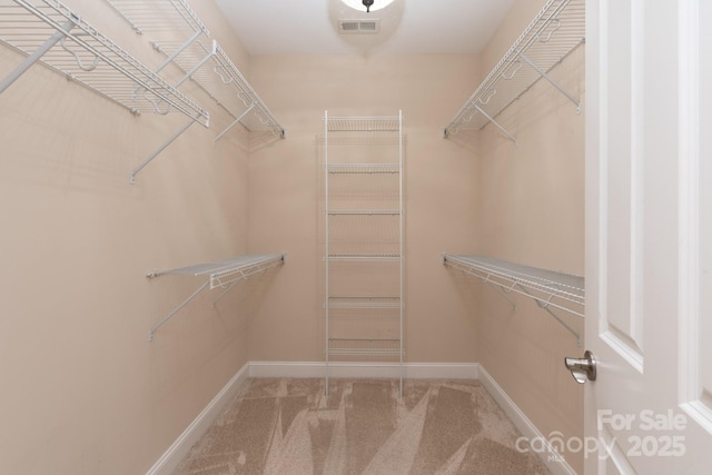 spacious closet with carpet flooring and visible vents