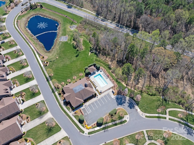 bird's eye view featuring a water view