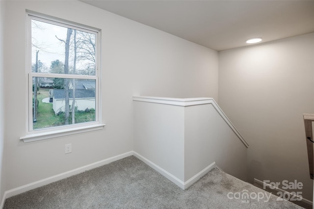stairway with baseboards and carpet