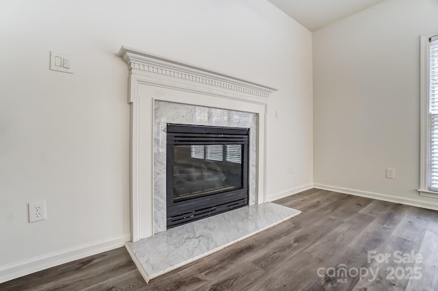 10434 Henbane Ct, Charlotte, NC 28213 - details featuring baseboards, wood finished floors, and a fireplace
