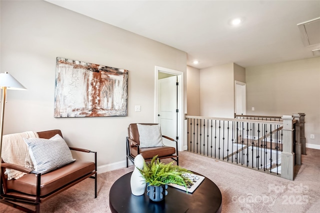 522 Fern Hill Rd Unit 17, Mooresville, NC 28117 - sitting room featuring attic access, carpet floors, recessed lighting, and an upstairs landing