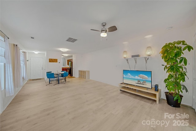 746 Elders Story Rd, Fort Mill, SC 29708 - living area featuring a ceiling fan, visible vents, and wood finished floors