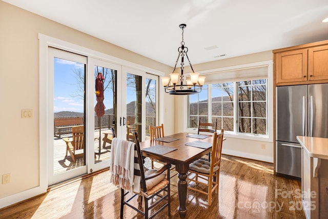 315 Jocassee Trl, Sapphire, NC 28774 - dining room featuring a chandelier, visible vents, baseboards, and wood finished floors