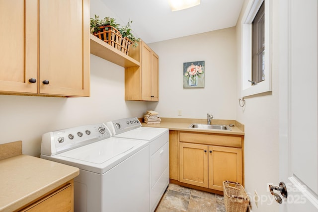 315 Jocassee Trl, Sapphire, NC 28774 - washroom featuring washing machine and clothes dryer, cabinet space, and a sink