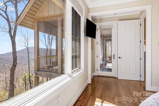315 Jocassee Trl, Sapphire, NC 28774 - hallway featuring a mountain view, baseboards, and wood finished floors